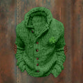 Vintage Ireland Shamrock  Embroidery Art Cable Knit Buttons Hooded Sweater elevenforest