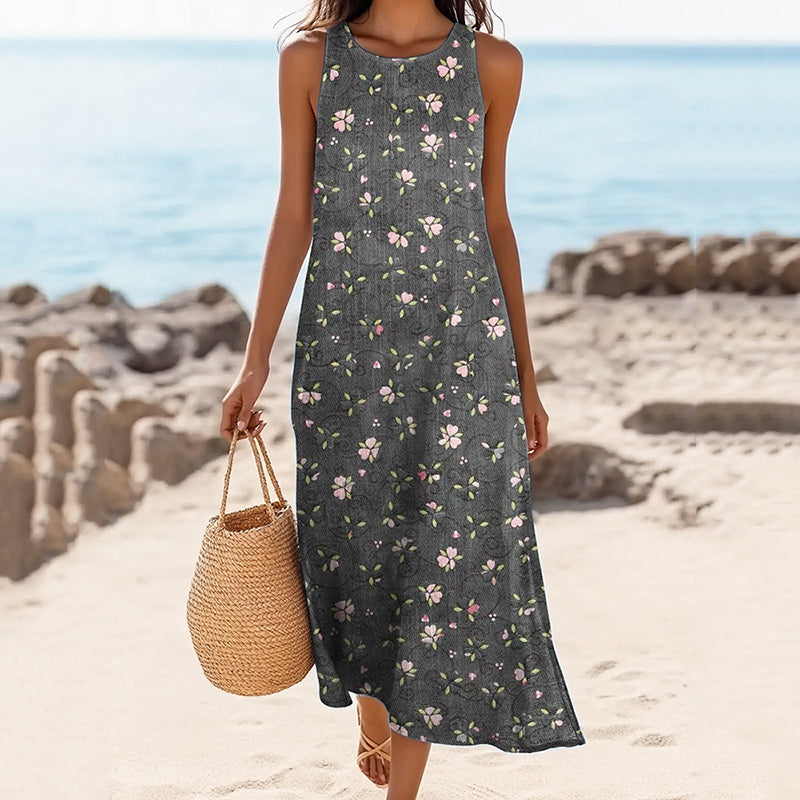 Women's Vintage Floral Art Sleeveless Dress elevenforest