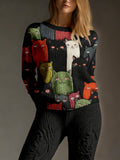Comstylish Cute Crowded Cats Art Pattern Cozy Knit Sweater