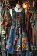 Women's Vintage Sunflower Patchwork Denim Dress elevenforest