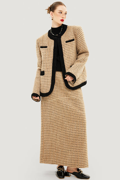Tweed High Waist Split Maxi Skirt