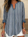 Vintage Striped Pattern Linen Blend Shirt elevenforest