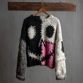 Halloween Spook Faces Colorblock Stitched Cozy Fuzzy Sweater elevenforest