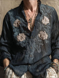 Men's Vintage Floral Embroidered Linen Shirt elevenforest