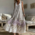 Women's Vintage Purple Rose Embroidery Pattern Casual Sleeveless Dress elevenforest