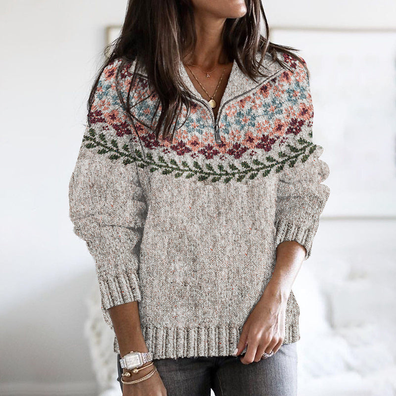 Retro Floral Knitted Button Down Ziper Cozy Sweater elevenforest