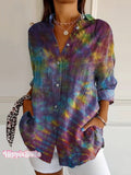 Women's Irregular Starry Sky Tie Dye Print Casual Cotton Shirt