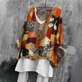 Women's Retro Japanese Patchwork Art V-neck T-shirt elevenforest