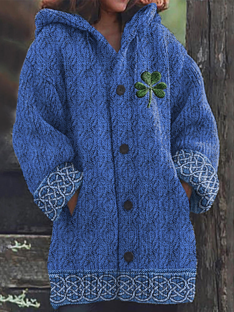 Women's Irish Celtic Knot Jacquard Hooded Sweater elevenforest