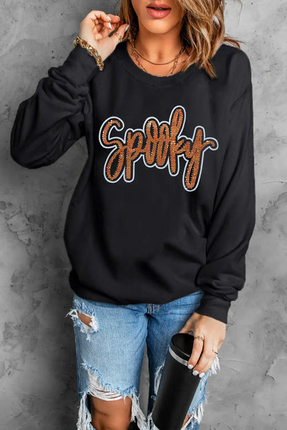 Spooky Rhinestone Drop Shoulder Sweatshirt