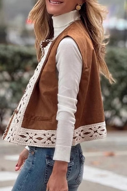 Lace Patchwork O Neck Waistcoats