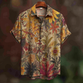 Bohemian Style Plant And Flower Pattern Men's Retro Cotton And Linen Shirt elevenforest