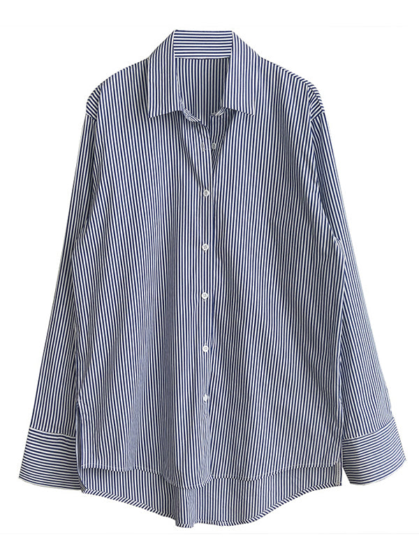 Urban Loose Striped Lapel Collar Blouses&shirts Tops