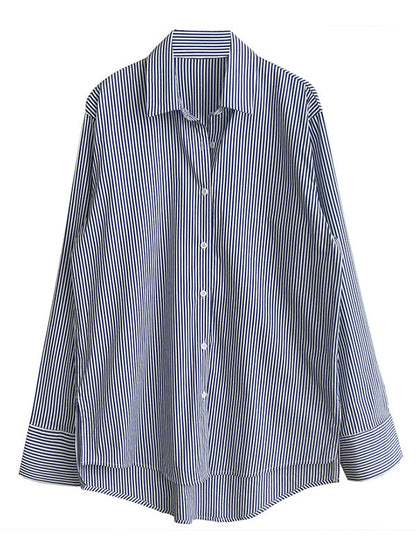 Urban Loose Striped Lapel Collar Blouses&shirts Tops
