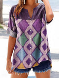 Women's Bohemian Pattern Art Print Casual Cotton And Linen Shirt