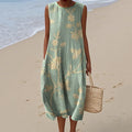 Women's Retro Floral Print Linen Tank Dress elevenforest