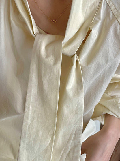 Long Sleeves Loose Color Split-joint Streamer High Neck Blouses
