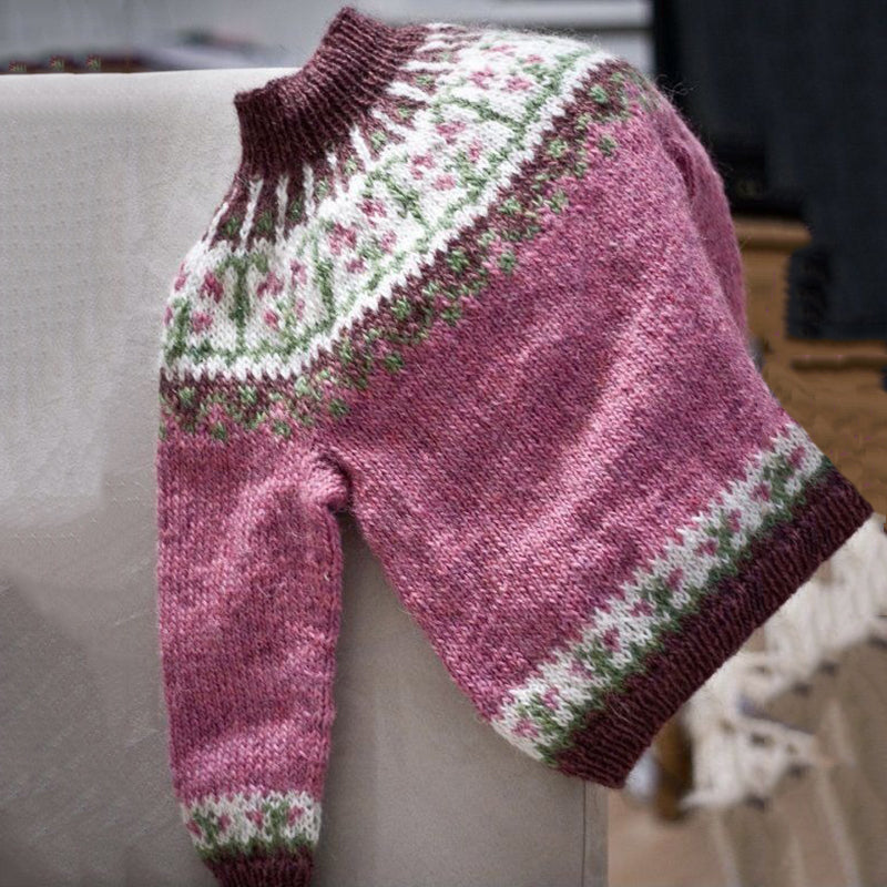 Pink Awareness Floral Jacquard Cozy Knit Turtleneck Pullover Sweater elevenforest