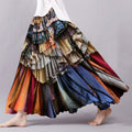 Vintage Boho Color Block Flowy Wide Skirt elevenforest