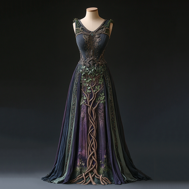 Women's Vintage Viking Celtic Knot Tree Of Life Pattern V-neck Tank Maxi Dress elevenforest