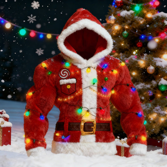 Comstylish Men's Santa Claus Light-up Pattern Cosplay Hooded Ugly Sweater