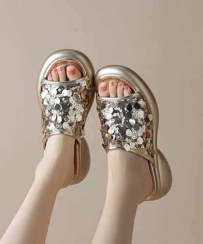 Sequins Platform Silver Breathable Mesh Slide Sandals Kj035