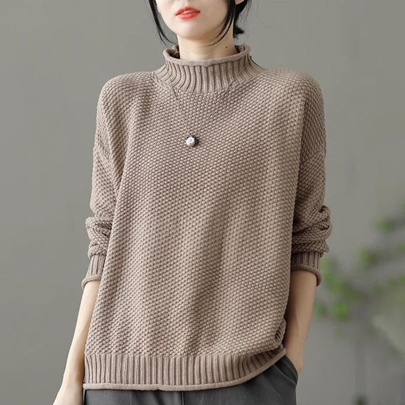 Retro Solid Color Turtleneck Long Sleeve Sweater elevenforest