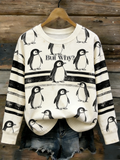 Comstylish Nihilist Penguin But Why Slogan Round-neck Long-sleeve T-shirt
