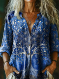 Women's Hippie Tree Art Print Casual Cotton Linen Shirt