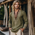 Men's Retro Bohemian Linen Printed Casual Long Sleeve Tops elevenforest