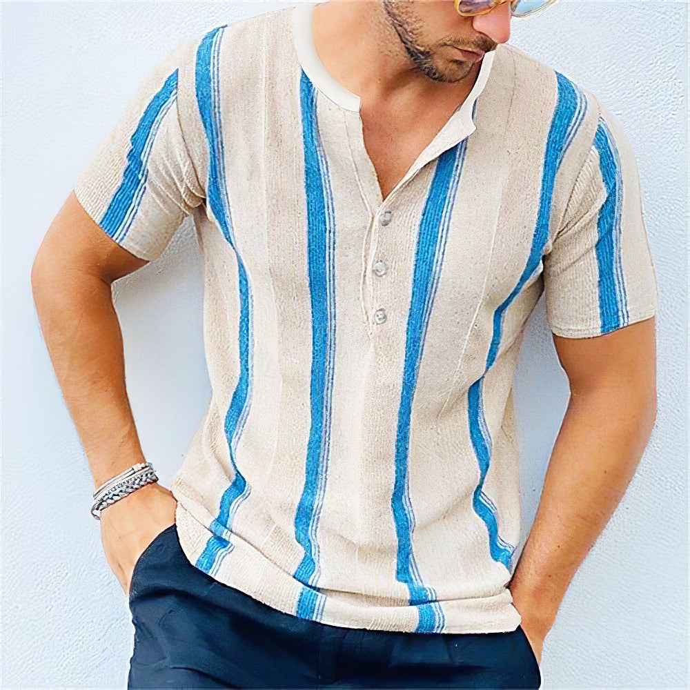 Men's Casual Contrasting Colors Stripes Art Linen Blend Shirt elevenforest