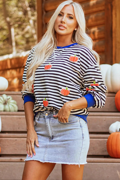 Glitter Halloween Pumpkin Print Oversized Sweatshirt