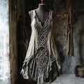 Vintage Tribal Lace Patchwork Comfy Linen Tank Dress elevenforest