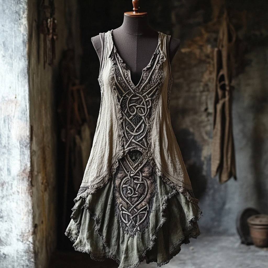 Vintage Tribal Lace Patchwork Comfy Linen Tank Dress elevenforest