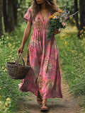 Women's Art Painting Ethnic Retro Print V-Neck Dress