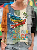 Comstylish Walk For Peace Slogan Vintage Patchwork Art T Shirt