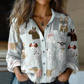 Comstylish Women's Vintage Cute Dogs Pocket Shirt