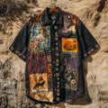 Men's Retro Fox Patchwork Contrast Color Support Our National Parks Art Linen Casual Shirt elevenforest
