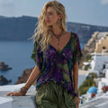Women's Vintage Floral Lace Embroidery Art V-neck Short Sleeve Tops elevenforest