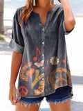 Women's Love Peace Hippie Pattern Art Print Cotton Linen Casual Shirt
