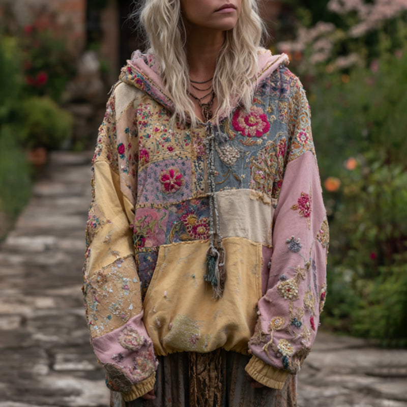 Women's Bohemian Floral Patchwork Cozy Warm Hoodie elevenforest