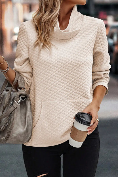 Apricot Quilted High Neck Sweatshirt