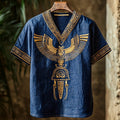 Egyptian Mystery Totem Men's Linen V-neck T-shirt elevenforest