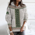 Women's Irish Celtic Knotted Shamrock Contrast Jacquard Sweater elevenforest