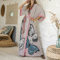 Women's Butterfly Art  Linen V-neck Robe elevenforest
