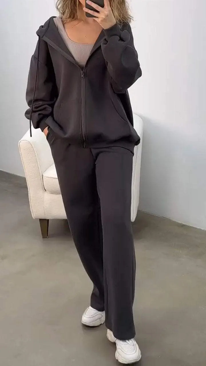 Hooded Long-sleeved Zipper Sweatshirt Suit