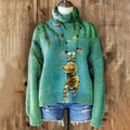 Comstylish Vintage Christmas Cat Knit Turtleneck Sweater
