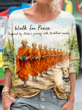 Comstylish Walk For Peace Inspired Pattern Crew Neck Comfy T Shirt