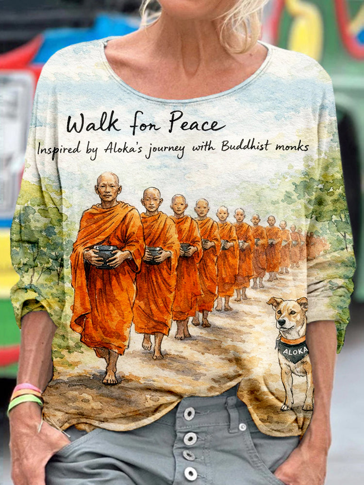Comstylish Walk For Peace Inspired Pattern Crew Neck Comfy T Shirt