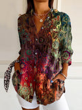 Women's Vintage Floral Art Print Casual Cotton Shirt